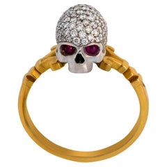 Catacomb Saint Diamond Encrusted Skull Ring in 18kt Gold with Diamonds & Rubies