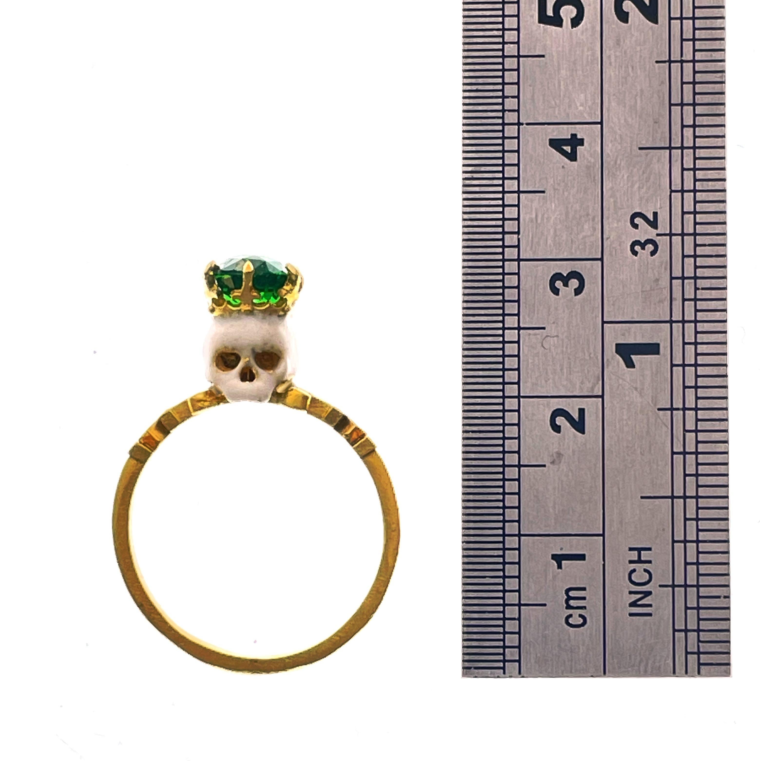 Catacomb Saint Skull Ring in 22 Karat Yellow Gold, Enamel and Tsavorite Garnet 9