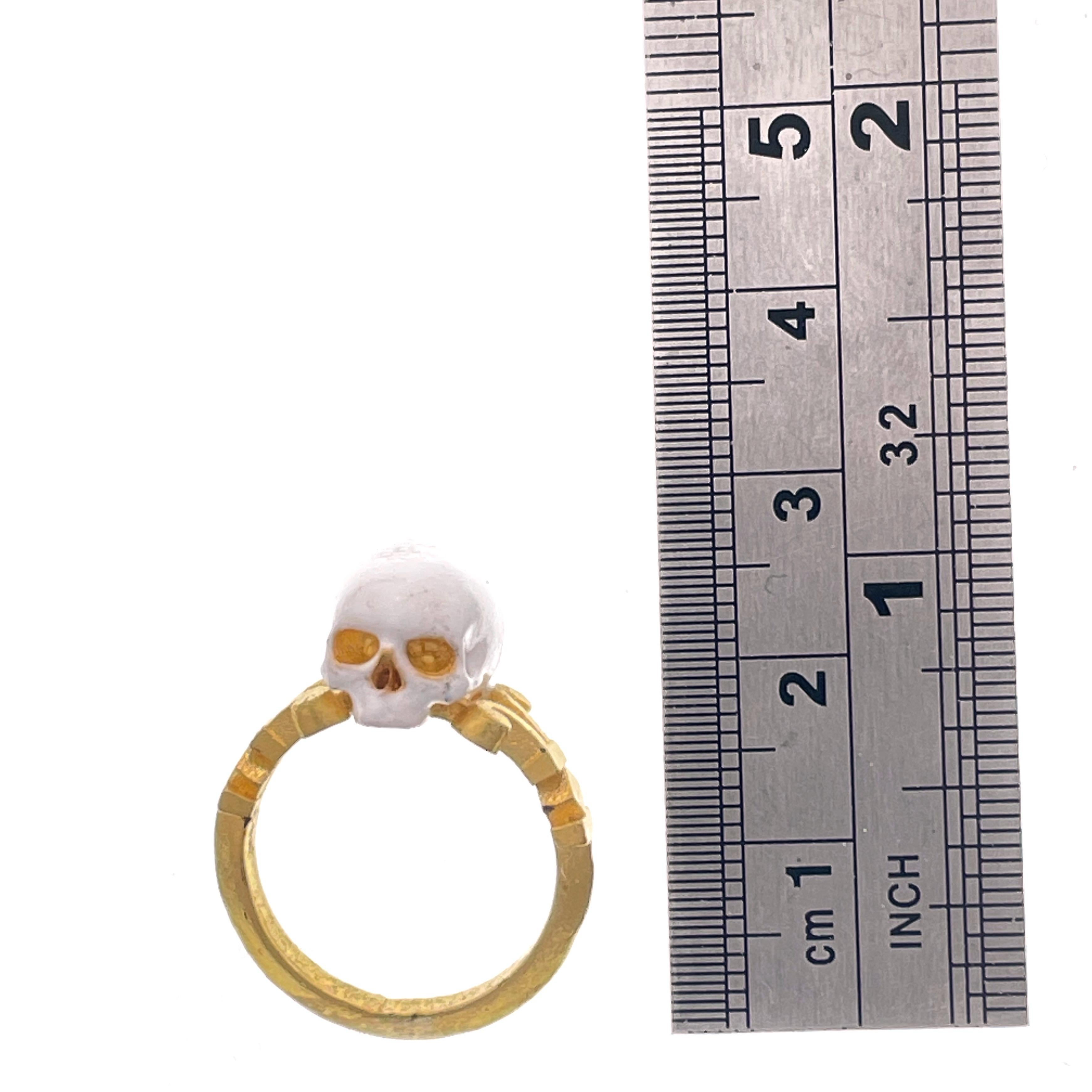 Catacomb Saint Skull Ring in 24 Karat Yellow Gold and Enamel For Sale 12