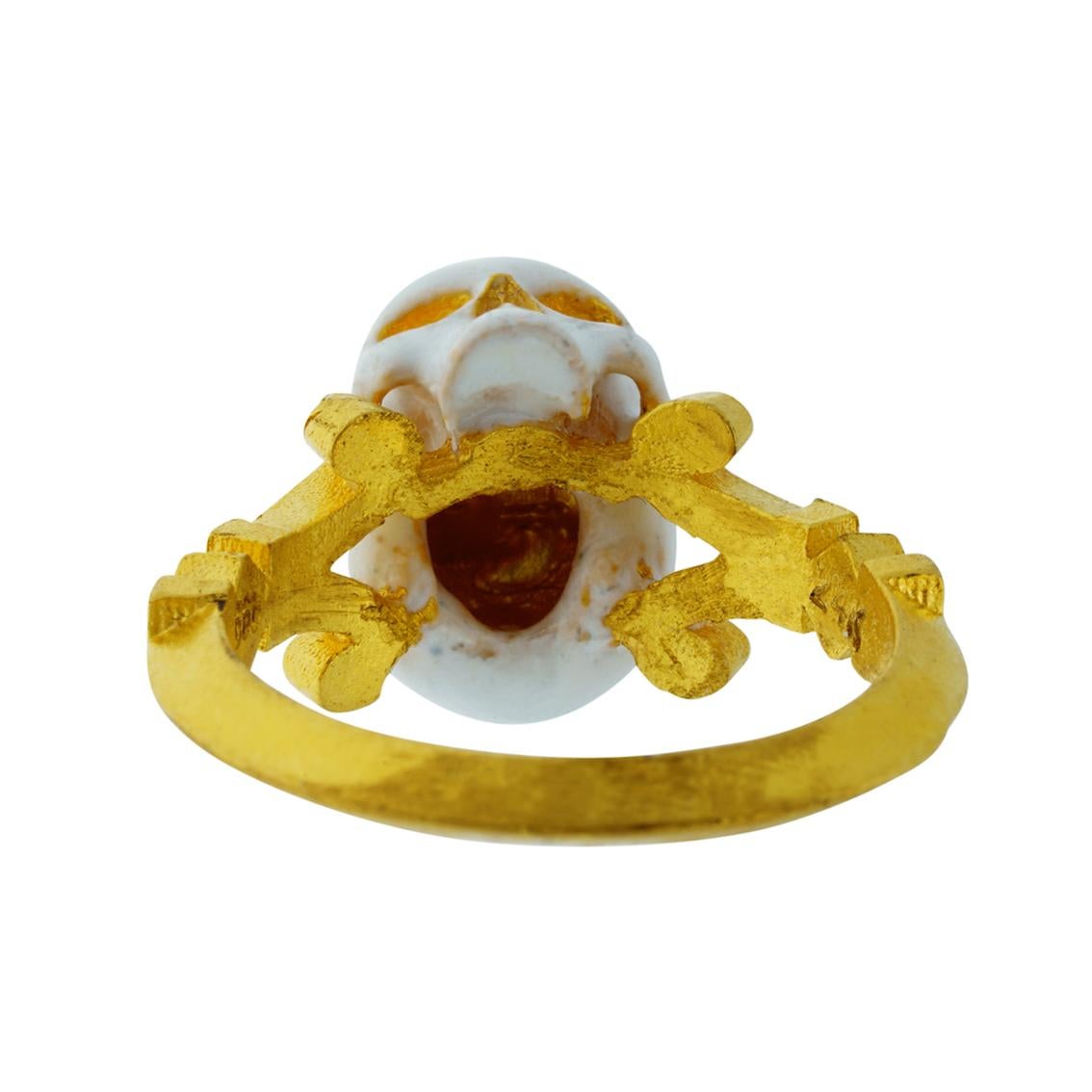 Catacomb Saint Skull Ring in 24 Karat Yellow Gold and Enamel For Sale 11
