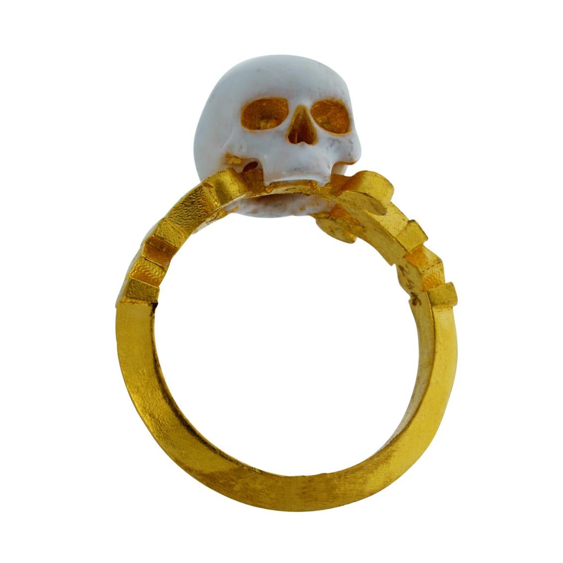 Catacomb Saint Skull Ring in 24 Karat Yellow Gold and Enamel For Sale 1