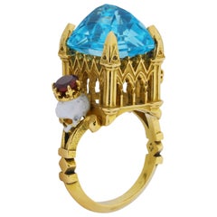 Catacomb Saints Cathedral Ring in 18 Karat Yellow Gold with Topaz and Garnets