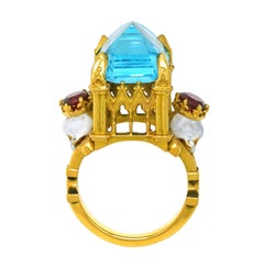 Catacomb Saints Cathedral Ring in 18 Karat Yellow Gold with Topaz and Garnets