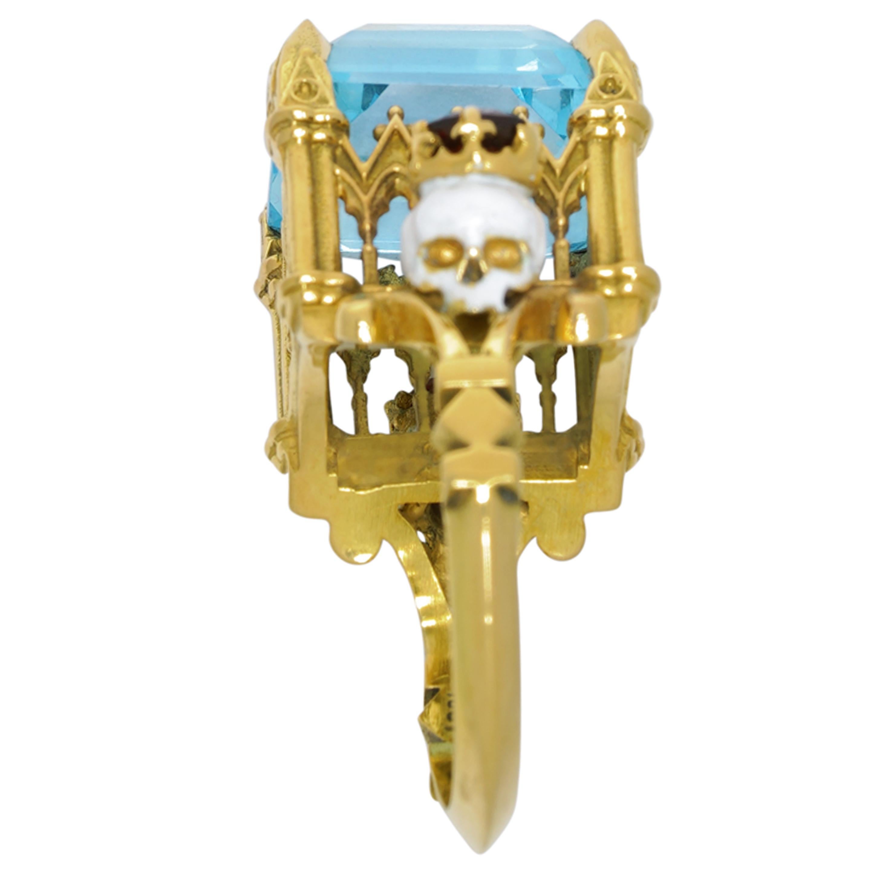 Catacomb Saints Cathedral Ring in 18 Karat Yellow Gold with Topaz and Garnets For Sale 3