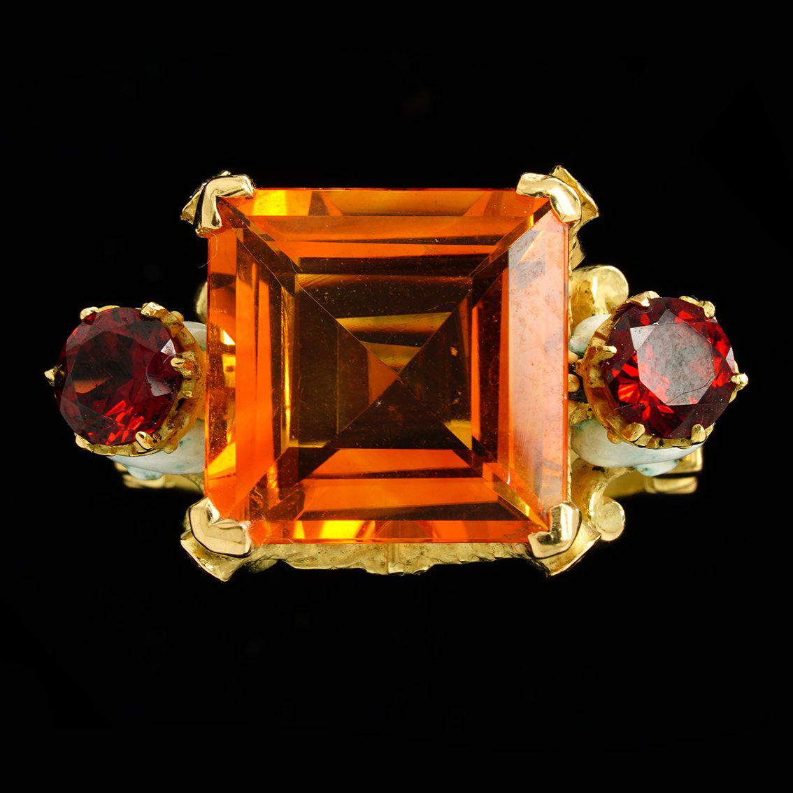 Catacomb Saints Garland Ring in 18 Karat Gold Citrine Garnets and Pink Diamonds For Sale 1