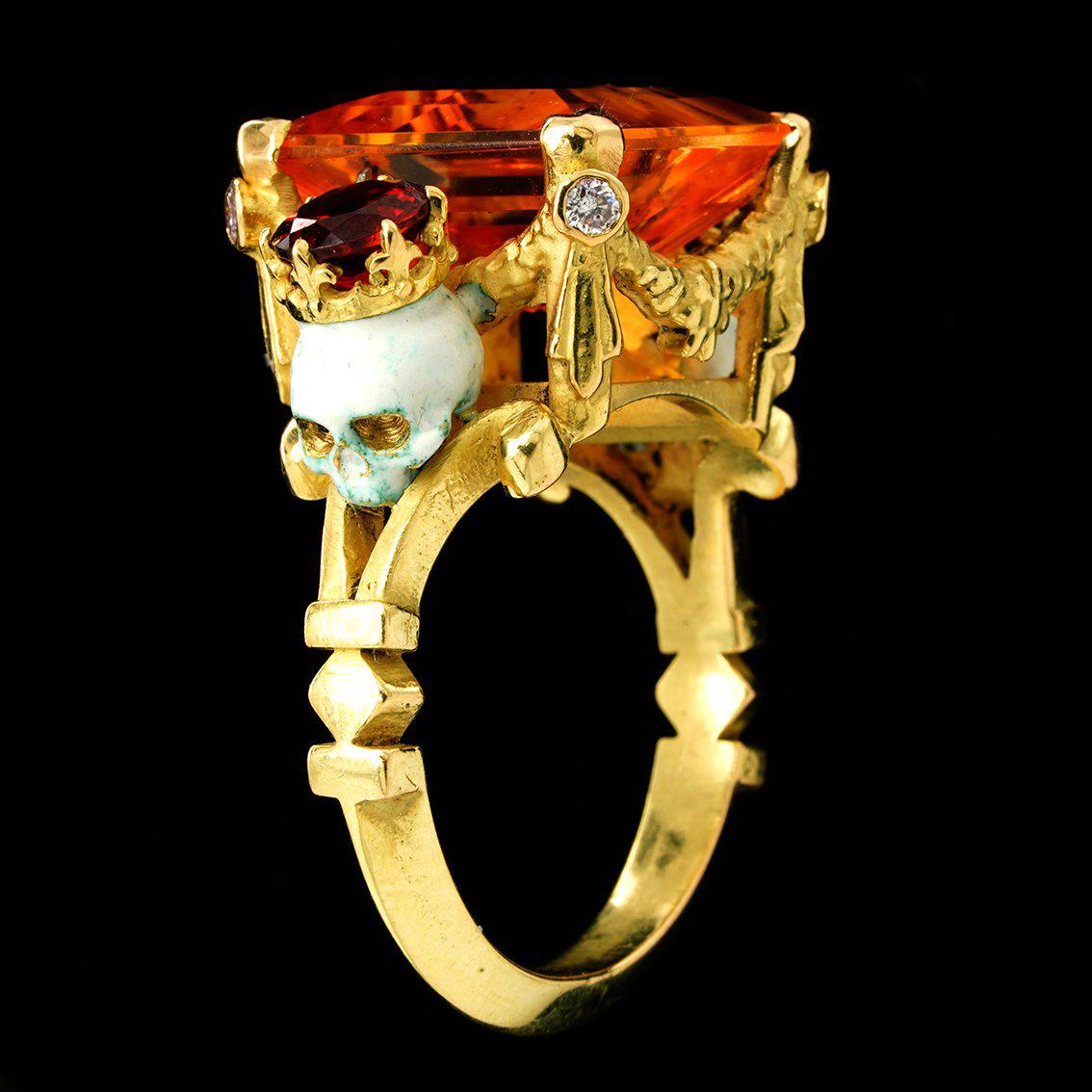 Catacomb Saints Garland Ring in 18 Karat Gold Citrine Garnets and Pink Diamonds For Sale 4