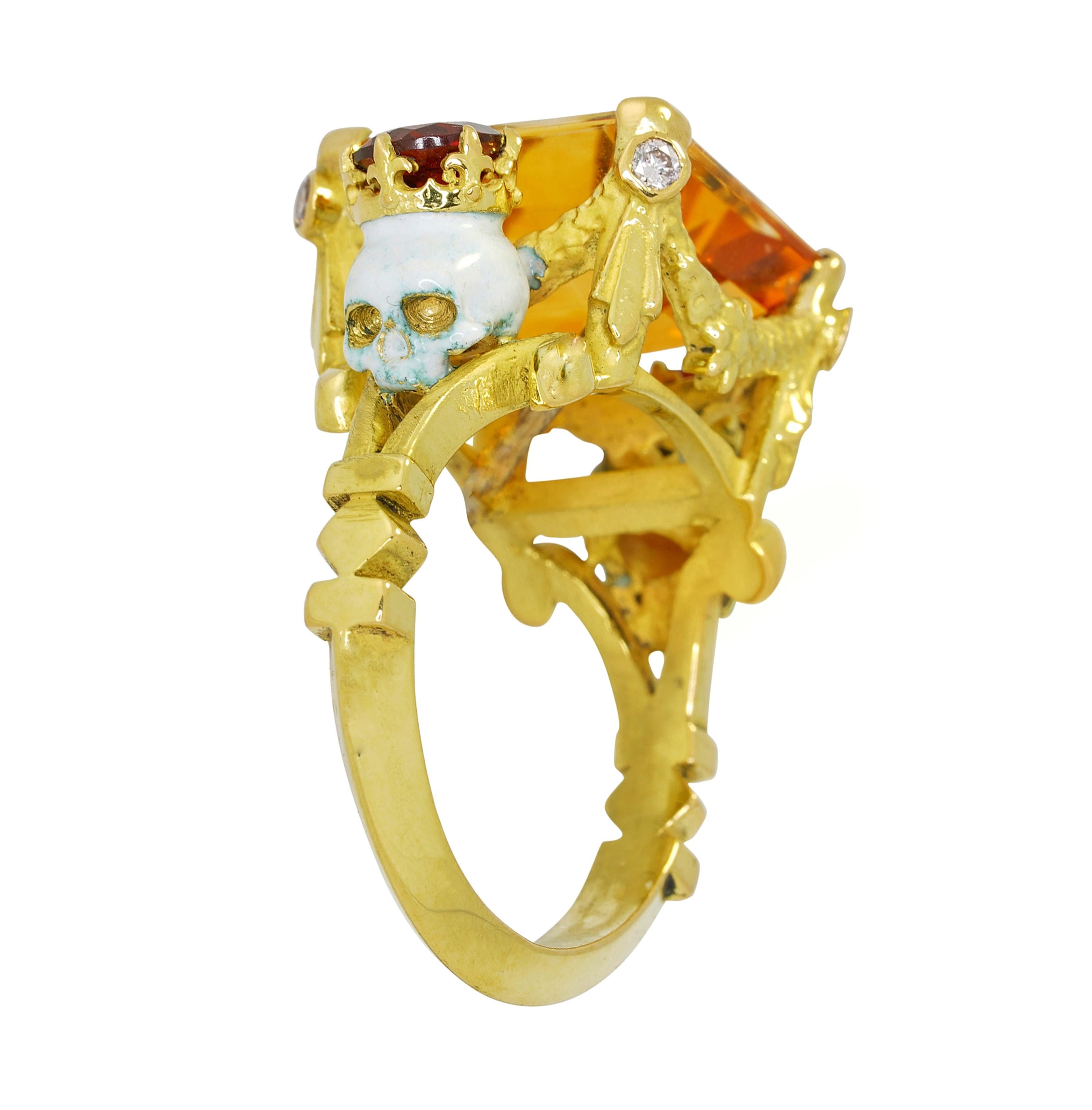 Catacomb Saints Garland Ring in 18 Karat Gold Citrine Garnets and Pink Diamonds In New Condition For Sale In Melbourne, Vic