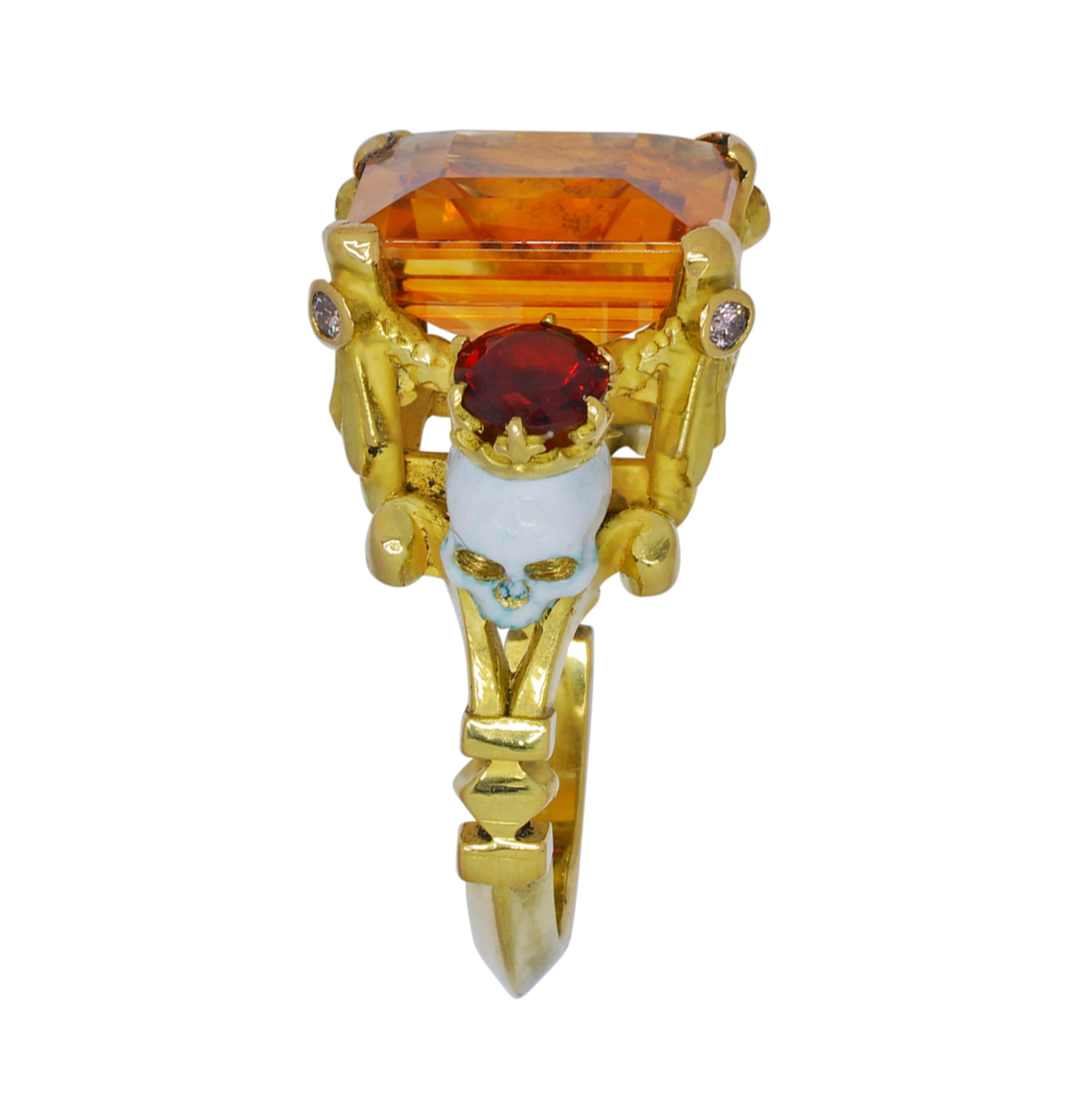Women's or Men's Catacomb Saints Garland Ring in 18 Karat Gold Citrine Garnets and Pink Diamonds For Sale