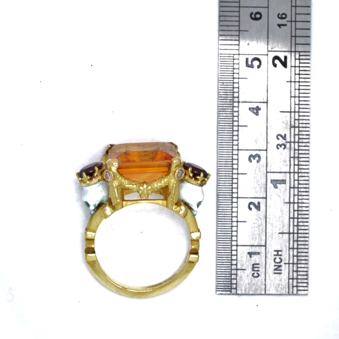 Catacomb Saints Garland Ring in 18 Karat Gold Citrine Garnets and Pink Diamonds For Sale 8