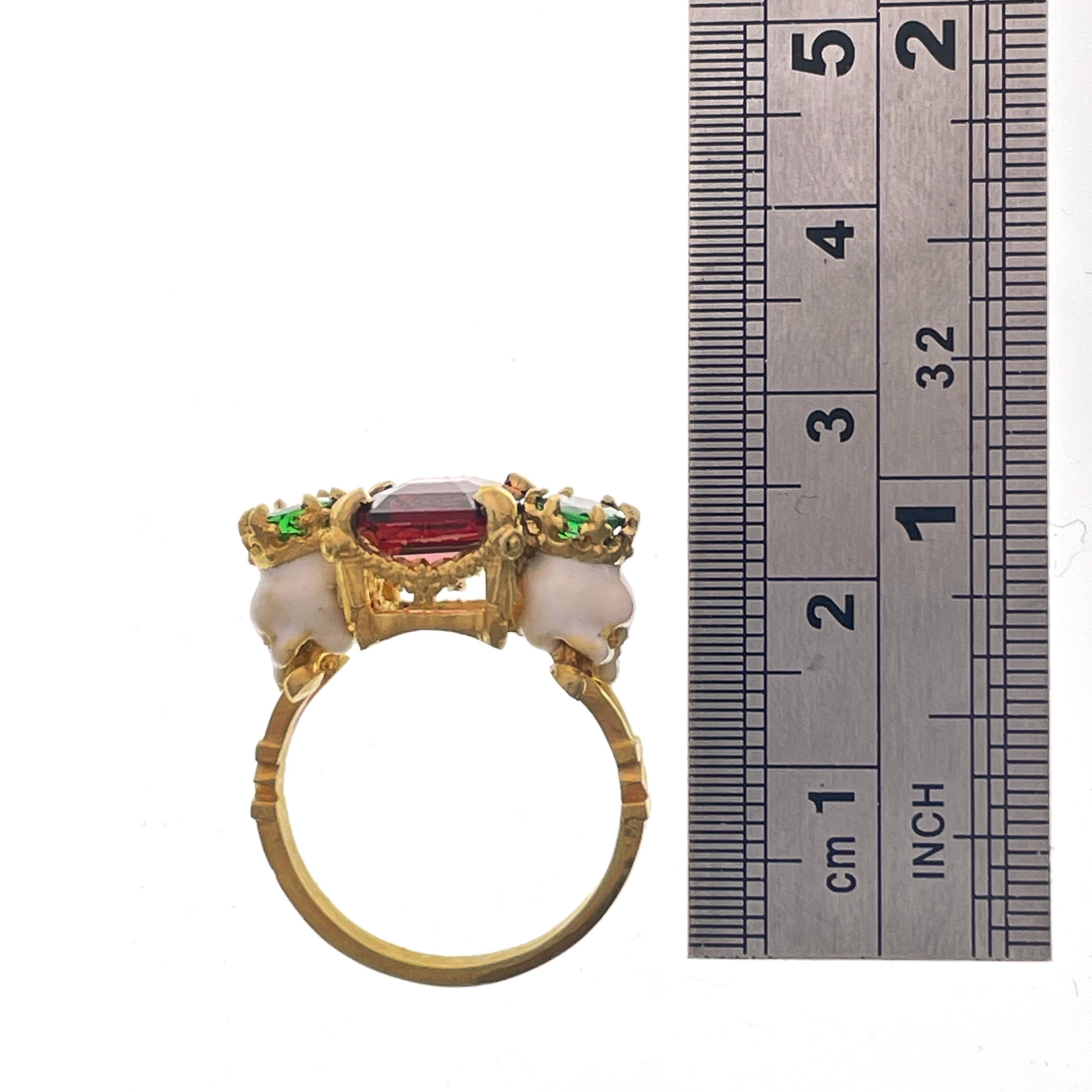 Catacomb Saints Garland Ring in 22 Karat Gold with Red and Tsavorite Garnets 13