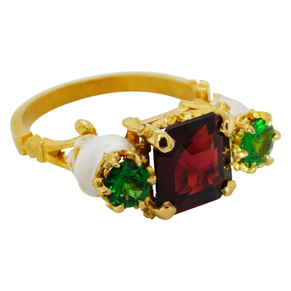 Catacomb Saints Garland Ring in 22 Karat Gold with Red and Tsavorite Garnets 4