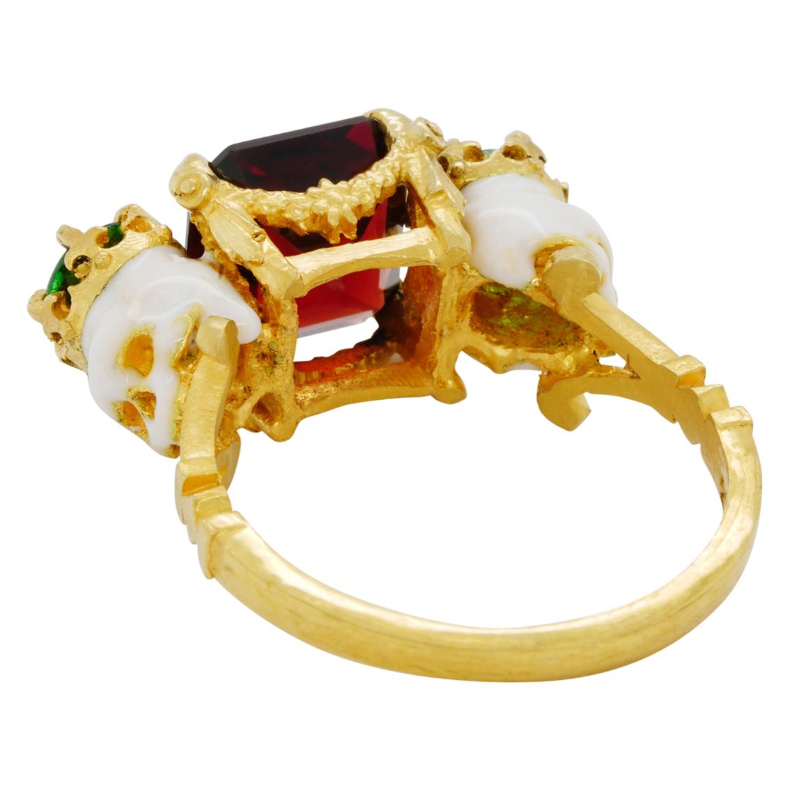 Catacomb Saints Garland Ring in 22 Karat Gold with Red and Tsavorite Garnets 5