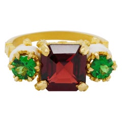 Catacomb Saints Garland Ring in 22 Karat Gold with Red and Tsavorite Garnets