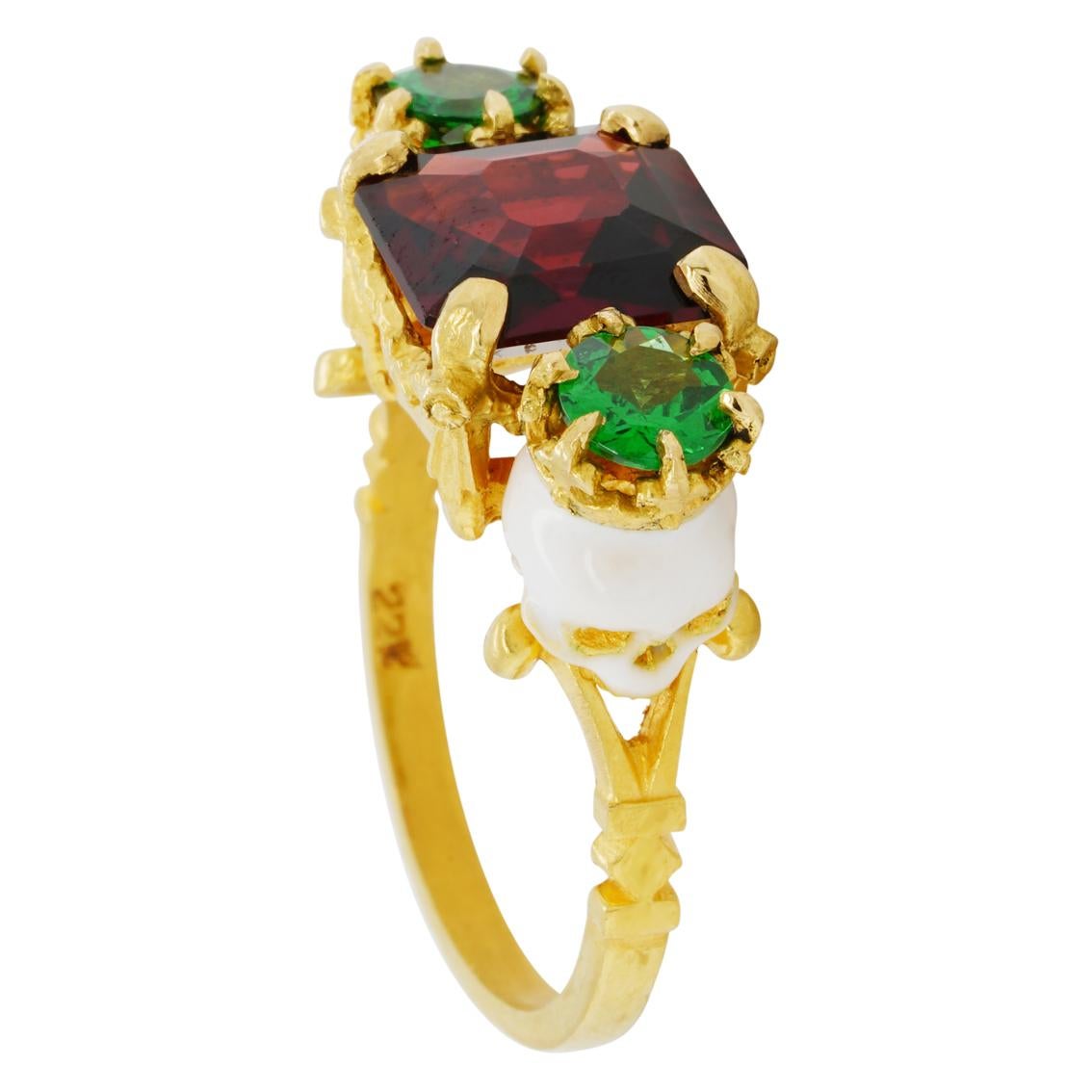 Catacomb Saints Garland Ring in 22 Karat Gold with Red and Tsavorite Garnets In New Condition In Melbourne, Vic