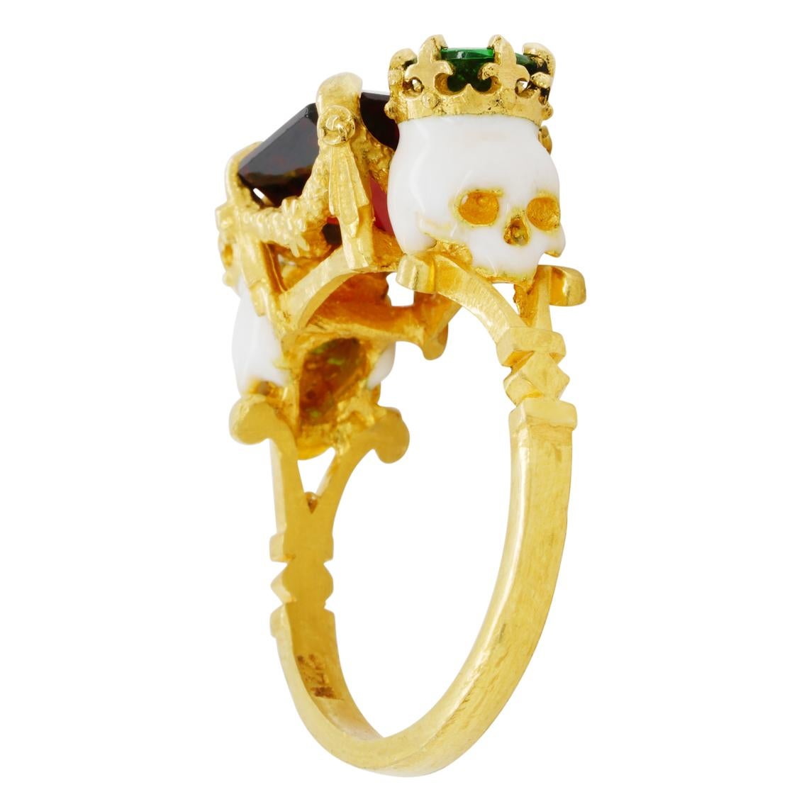 Catacomb Saints Garland Ring in 22 Karat Gold with Red and Tsavorite Garnets 2