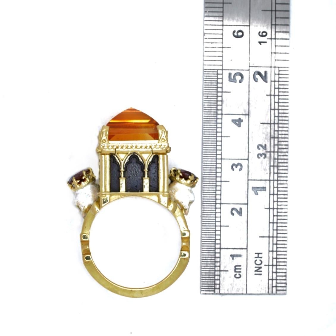Women's or Men's Catacomb Saints Poison Chamber Ring in 18 Karat Gold with Citrine and Garnets