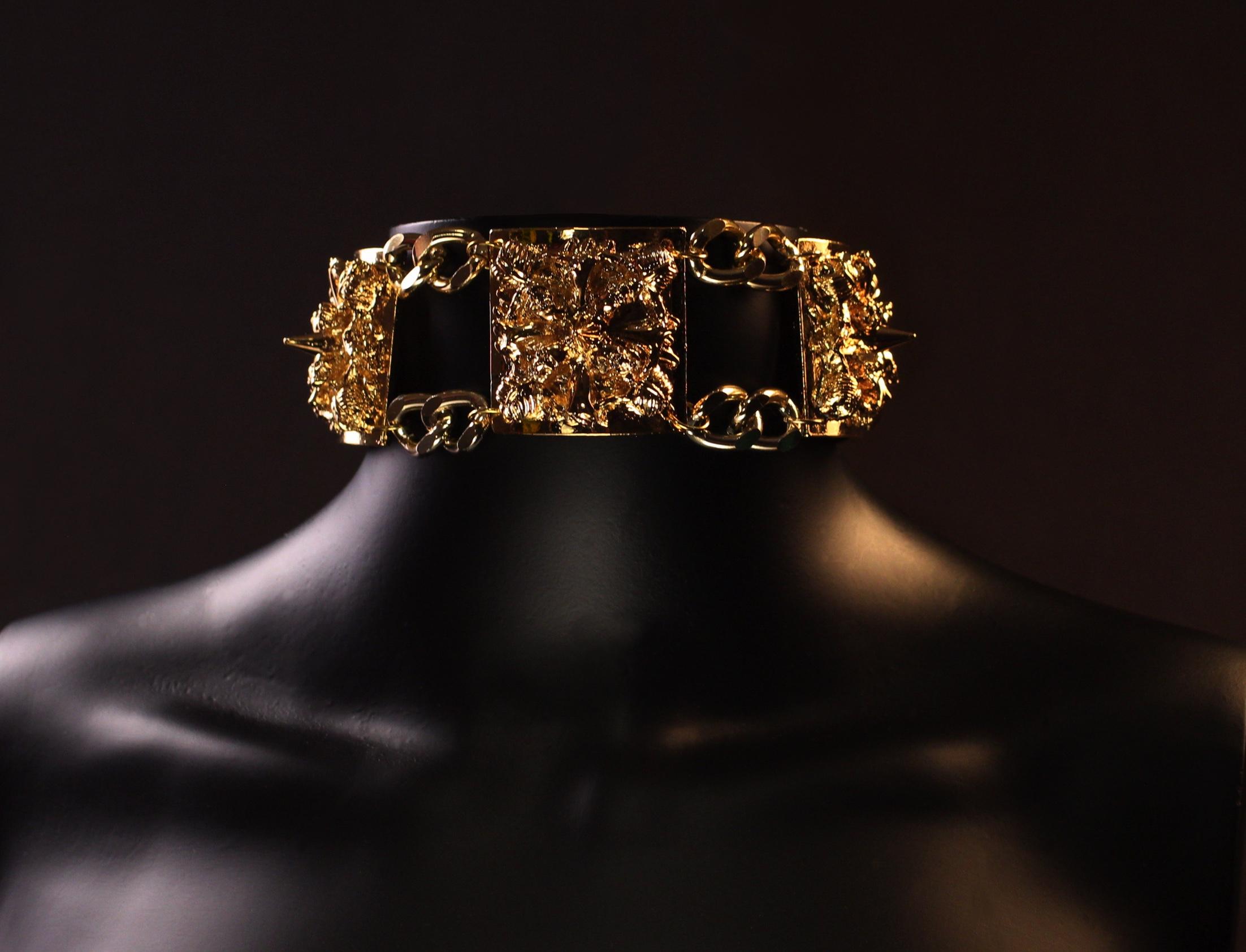 Women's or Men's Catacombs Choker: Hand-sculpted Gothic Elegance in 24K Gold, By Angelis Blade For Sale