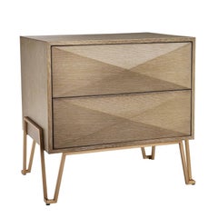 Catalaga Side Table or Nightstand in Washed Oak Veneer and Brass
