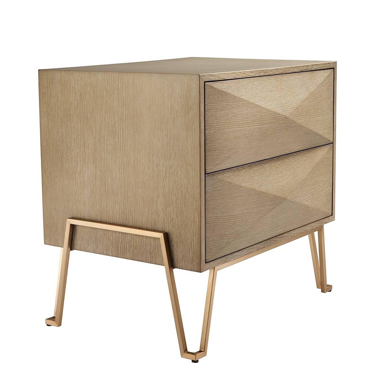 Indonesian Catalaga Side Table or Nightstand in Washed Oak Veneer and Brass For Sale