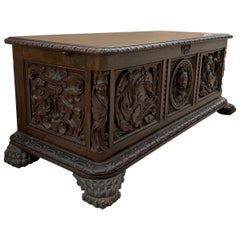 Catalan Baroque Carved Walnut Cassone, 19th Centrury