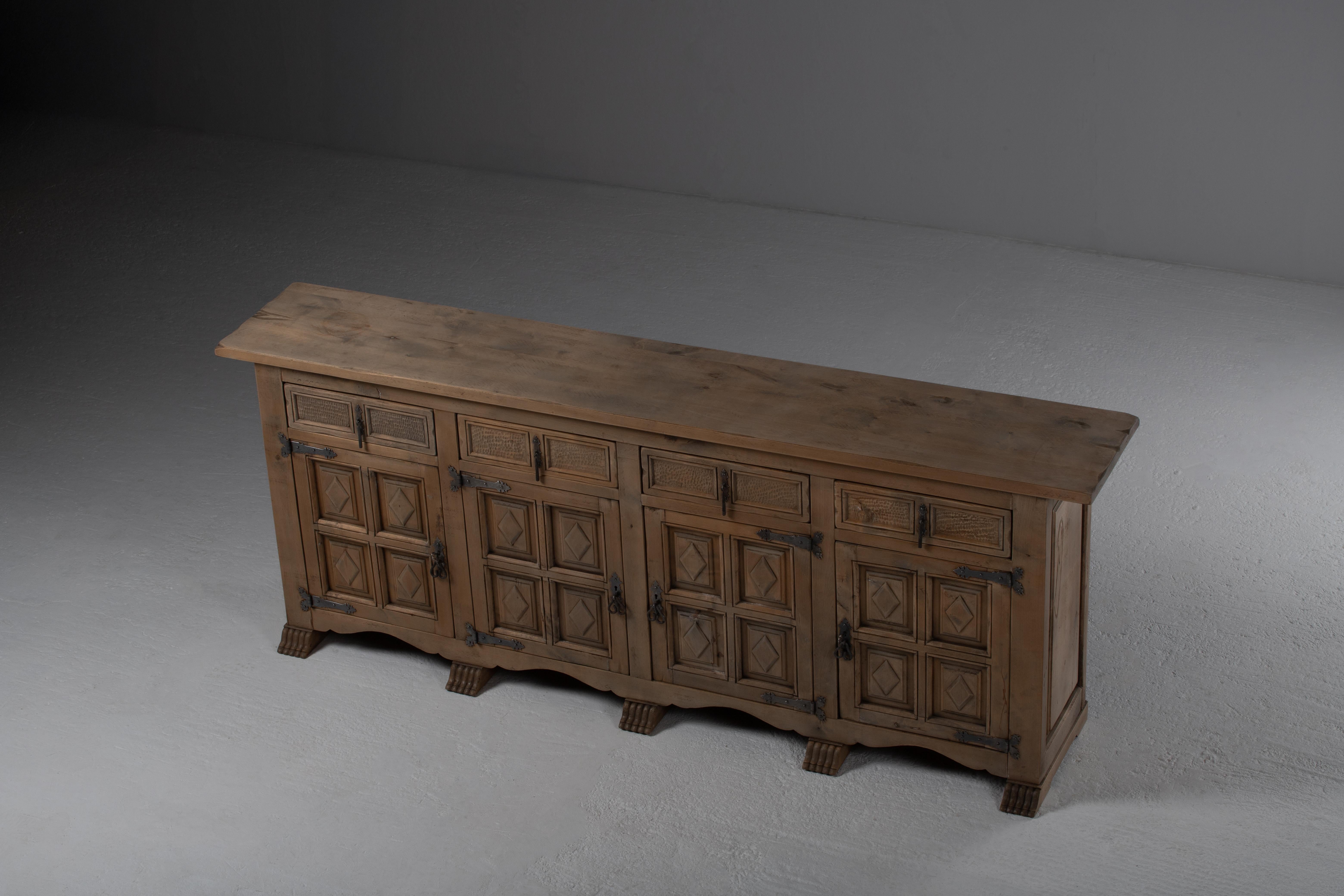 Catalan Carved Walnut Sideboard, 1940s For Sale 12
