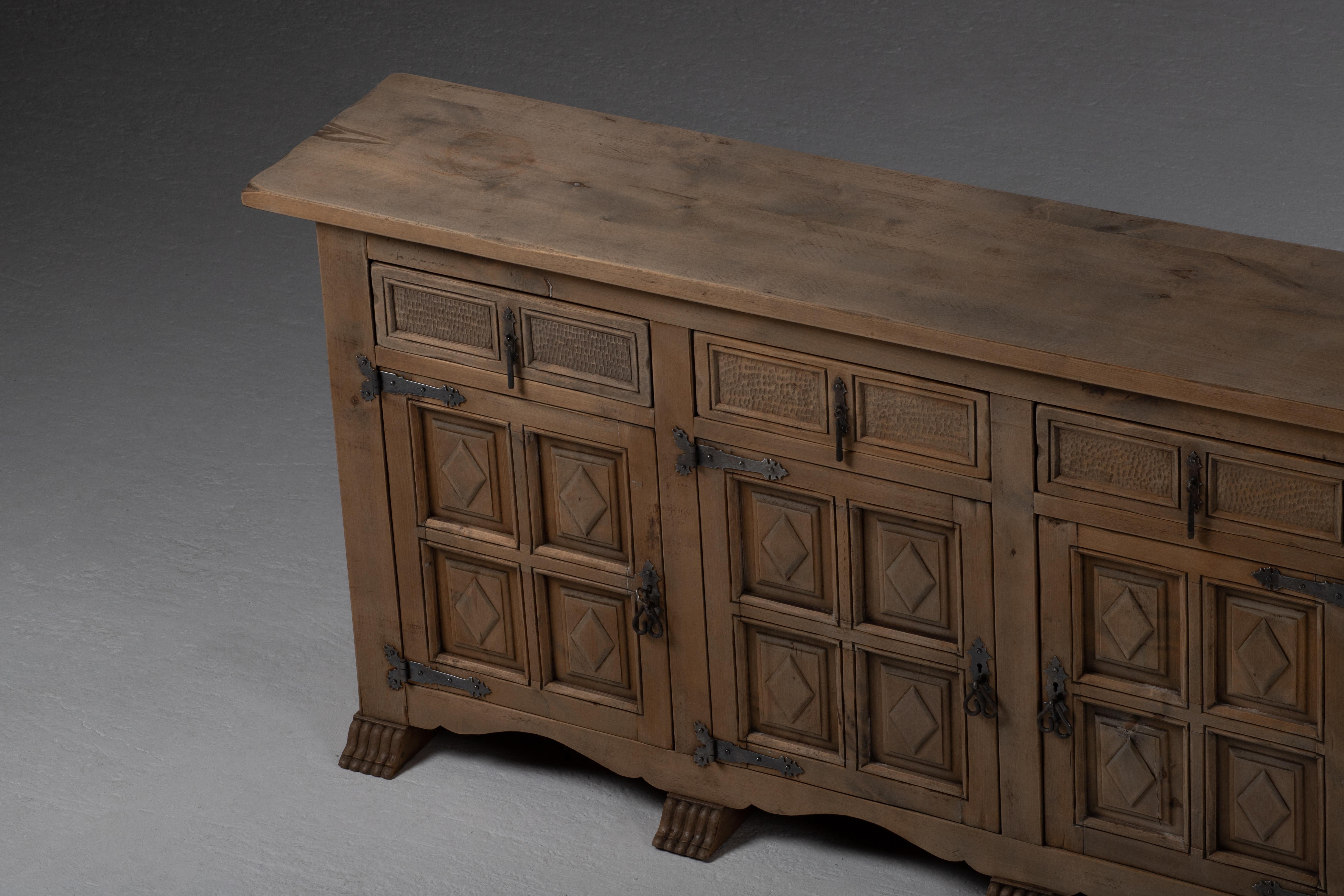 Catalan Carved Walnut Sideboard, 1940s For Sale 13