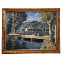 Catalan School Impresionist Painting"Lake of Bañolas" Juan de Palau