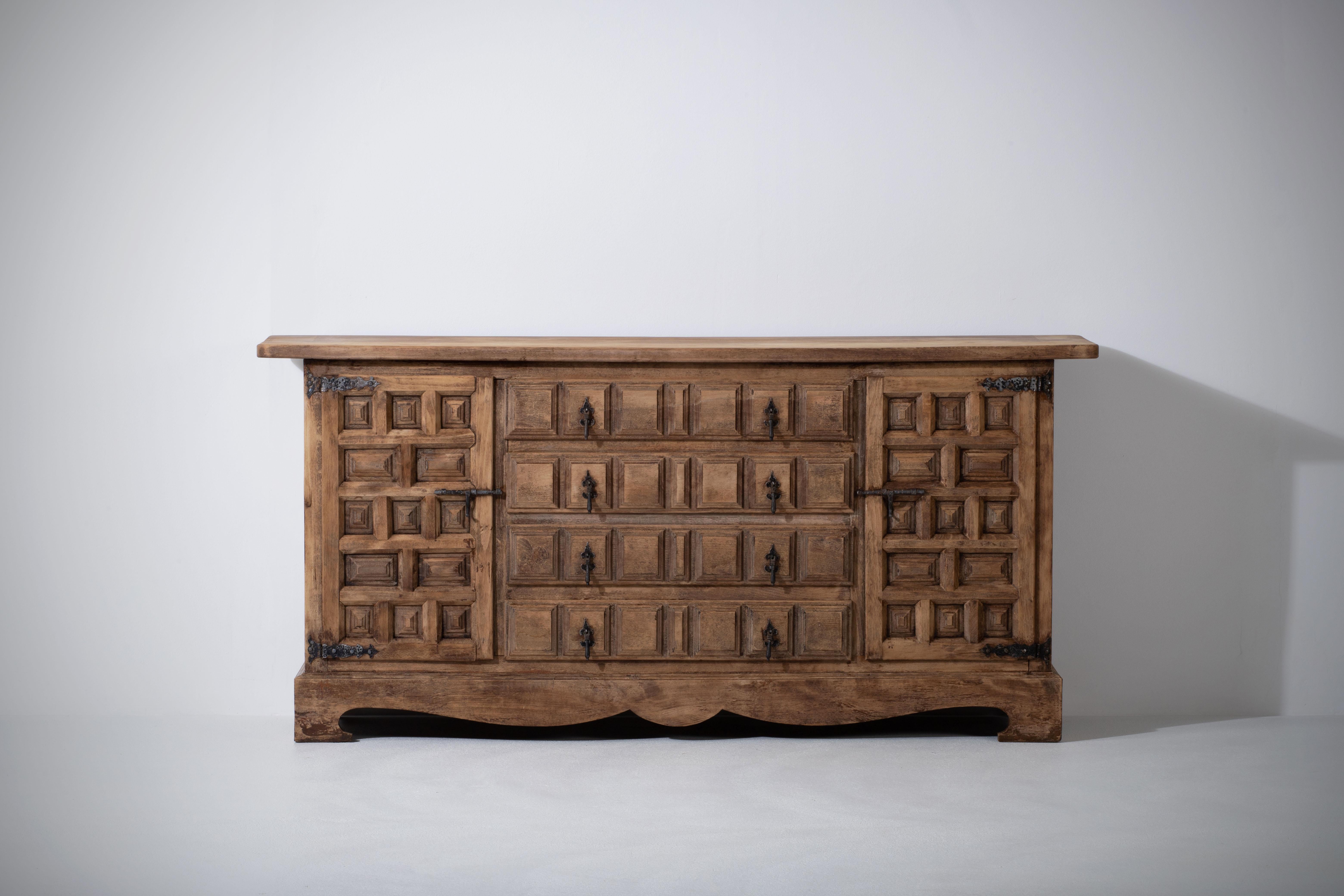 Catalan Spanish Baroque Carved Walnut Tuscan Credenza or Buffet 1