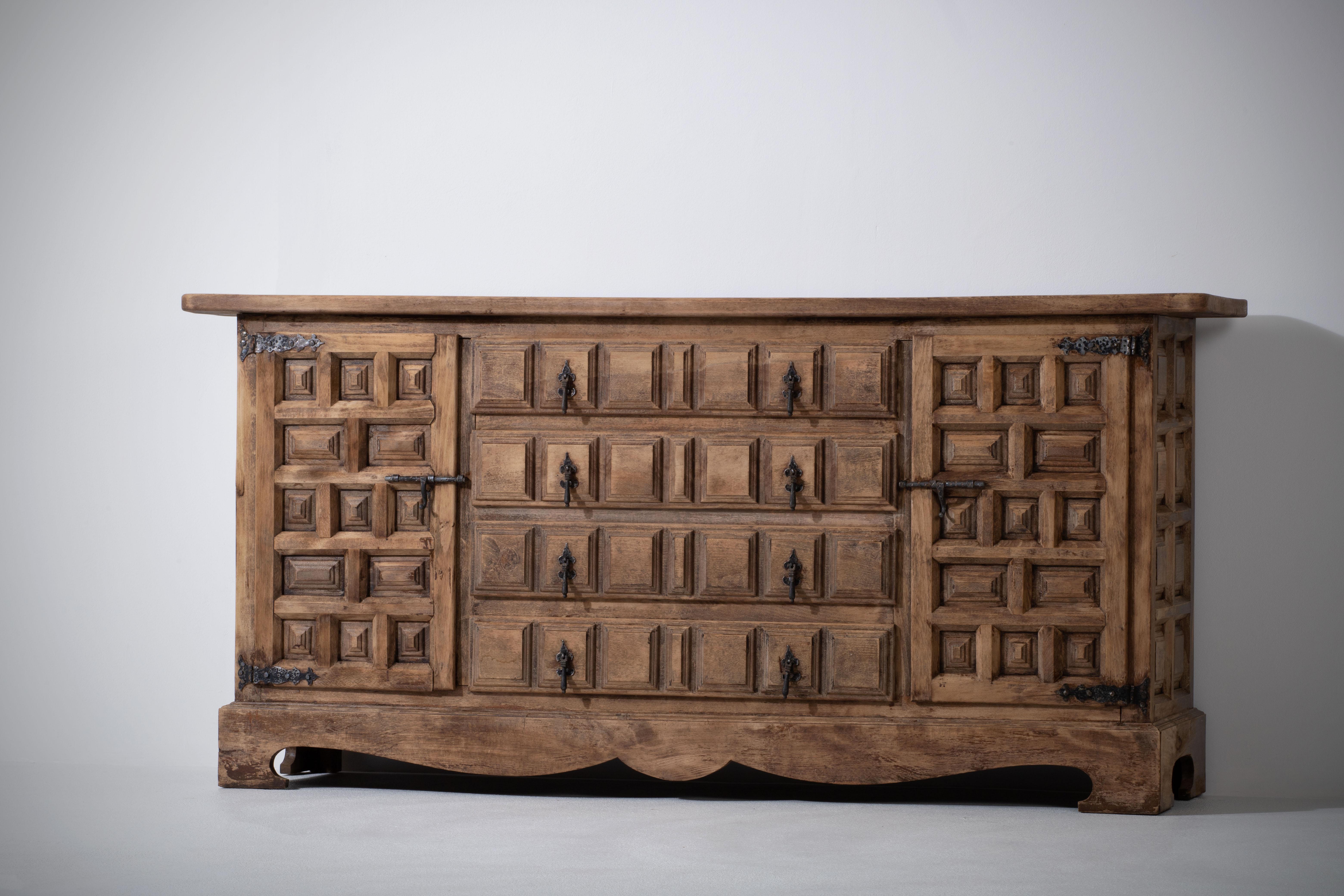Catalan Spanish Baroque Carved Walnut Tuscan Credenza or Buffet 2