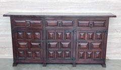 Catalan Spanish Baroque Carved Walnut Tuscan Three Drawers Credenza or Buffet