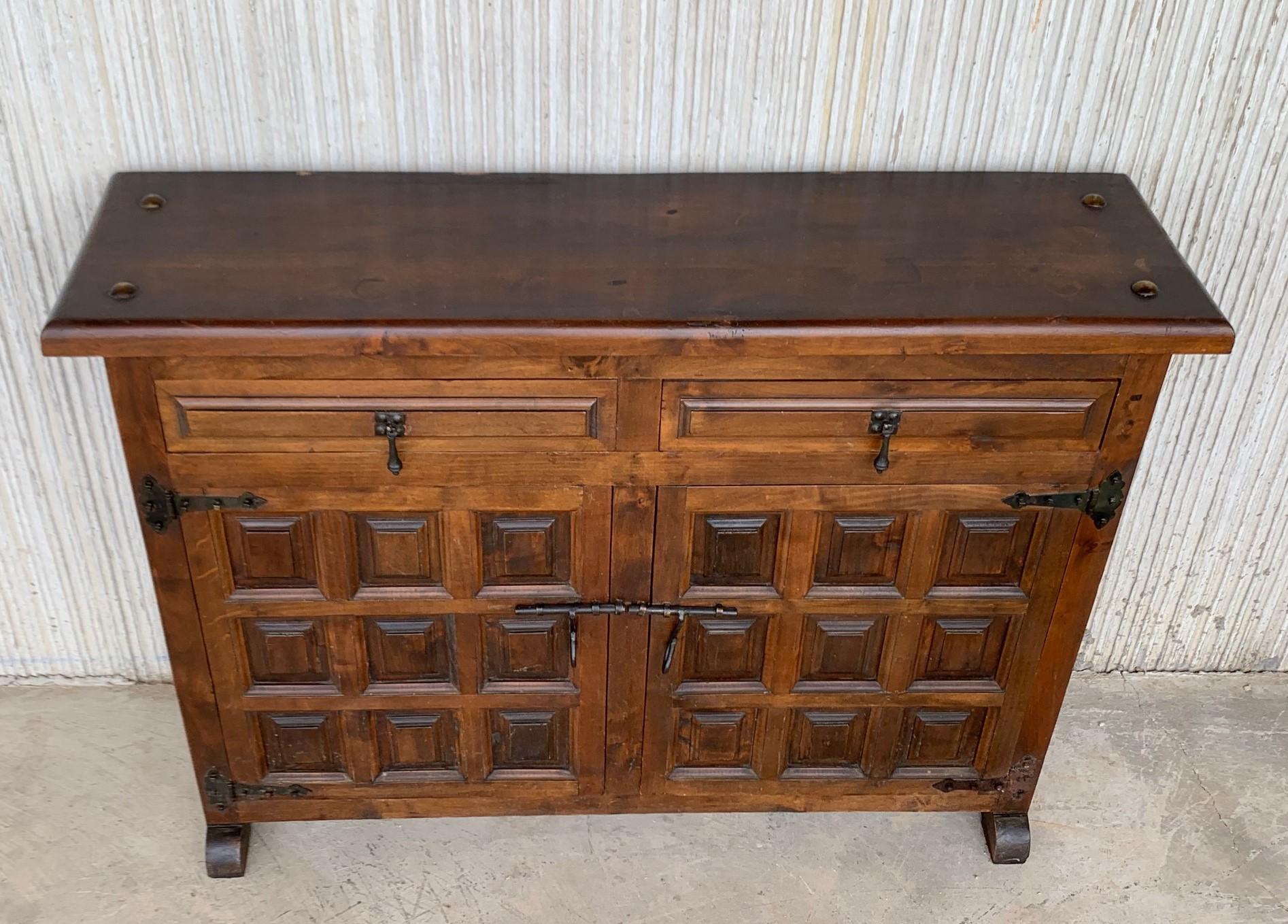 Catalan Spanish Baroque Carved Walnut Tuscan Two Drawers Credenza or Buffet 2