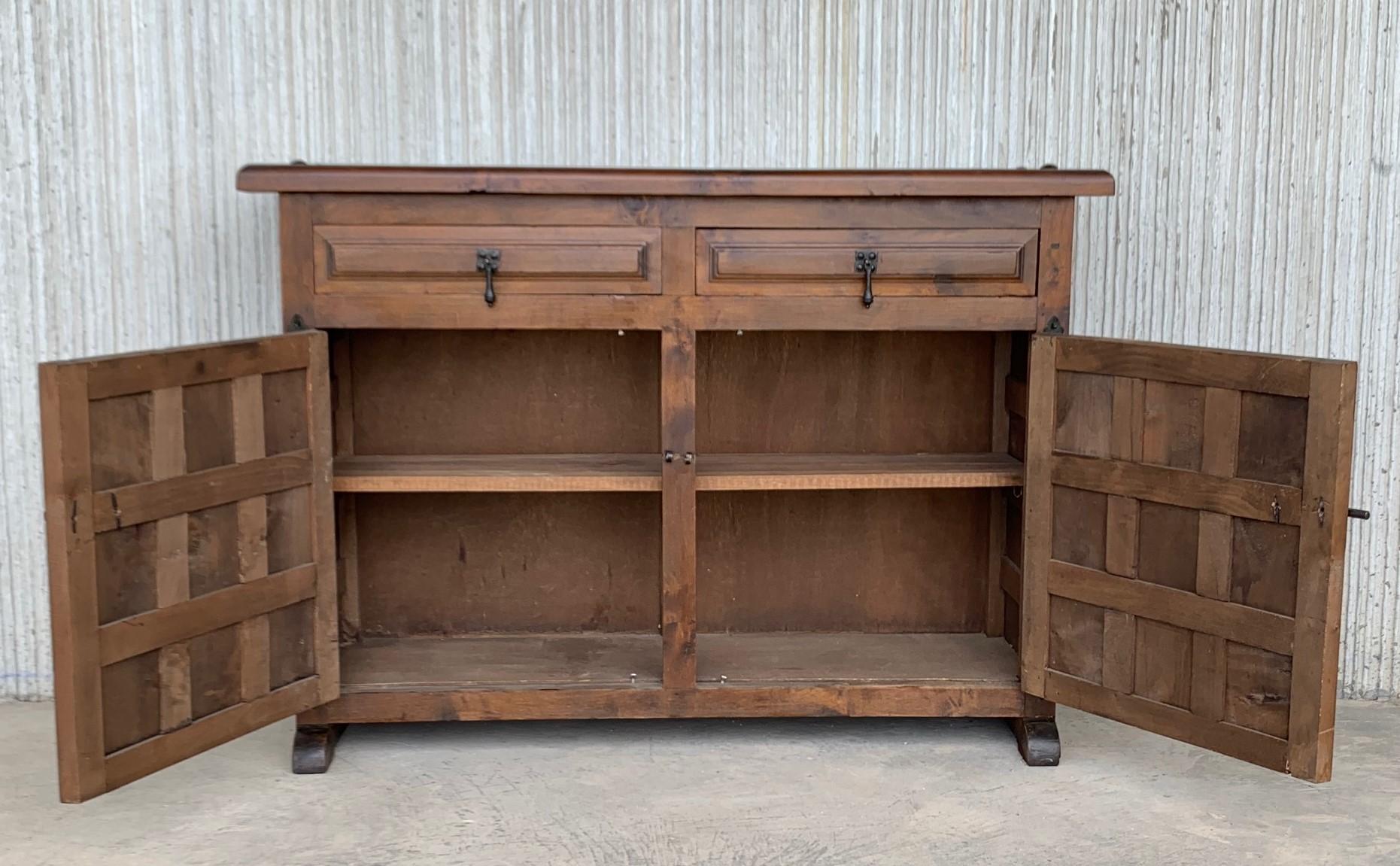 Catalan Spanish Baroque Carved Walnut Tuscan Two Drawers Credenza or Buffet 4