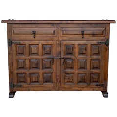 Catalan Spanish Baroque Carved Walnut Tuscan Two Drawers Credenza or Buffet