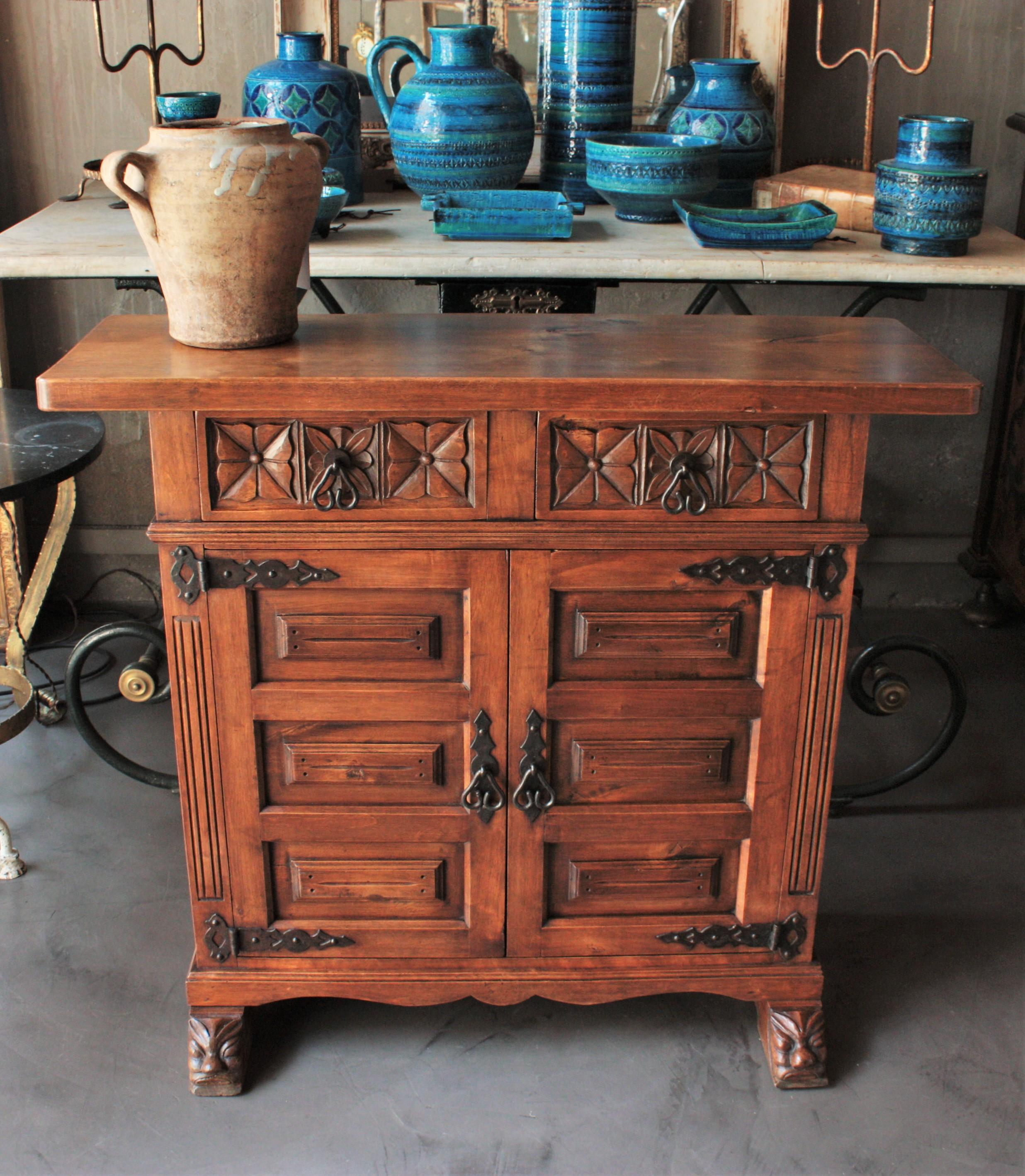 Catalan Spanish Carved Walnut Two-Drawer Credenza or Buffet 4
