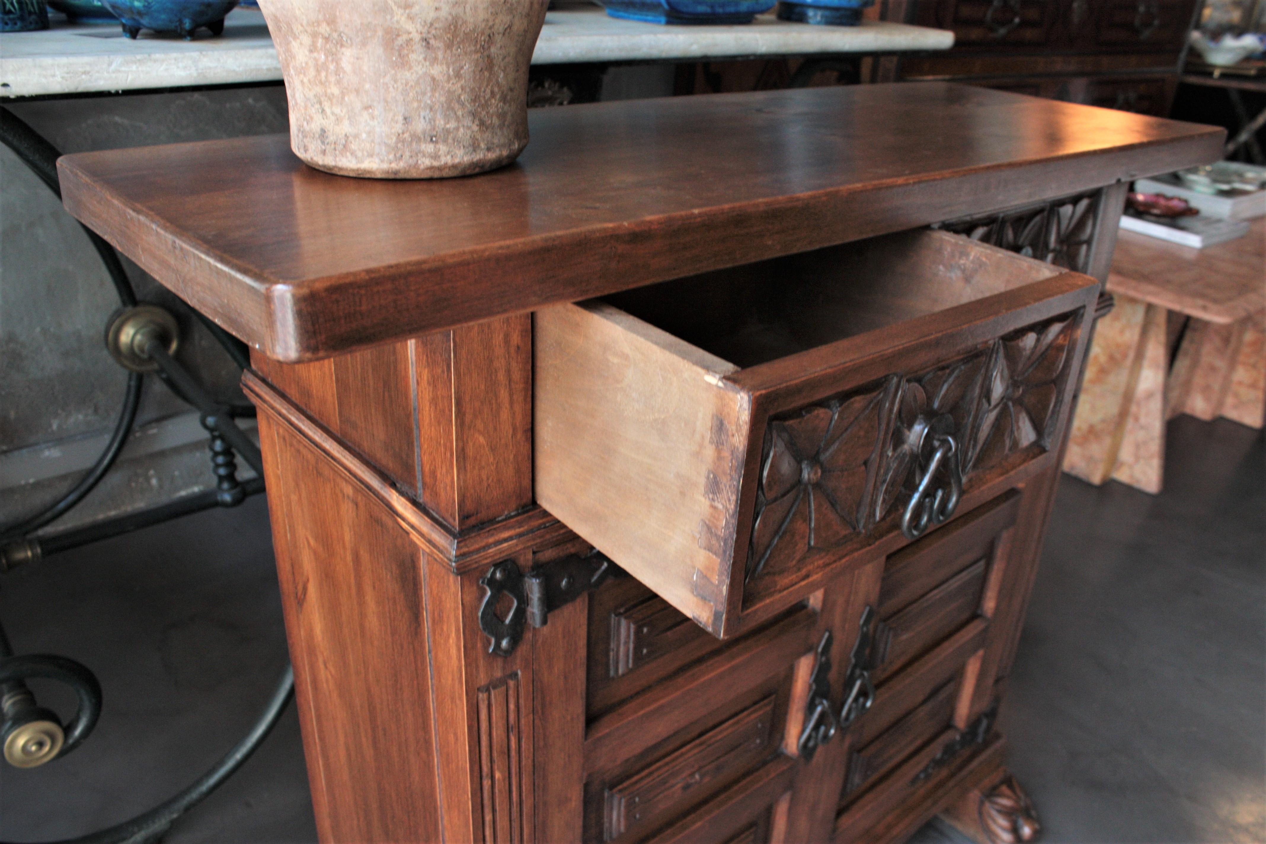 Catalan Spanish Carved Walnut Two-Drawer Credenza or Buffet 8