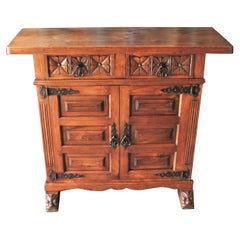 Catalan Spanish Carved Walnut Two-Drawer Credenza or Buffet