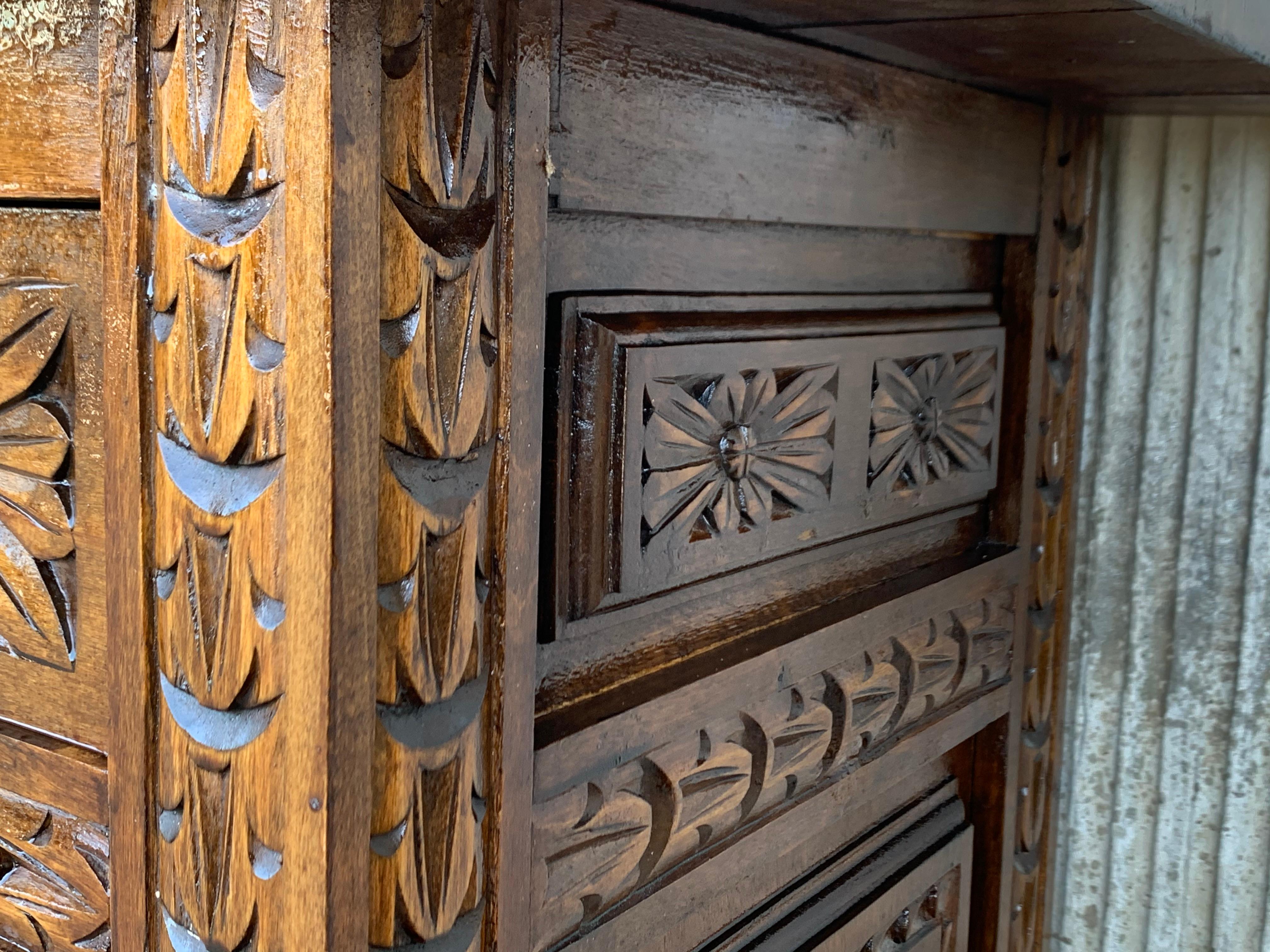 19th Century Catalan Spanish Hand Carved Cabinet with Two Doors and Two Drawers