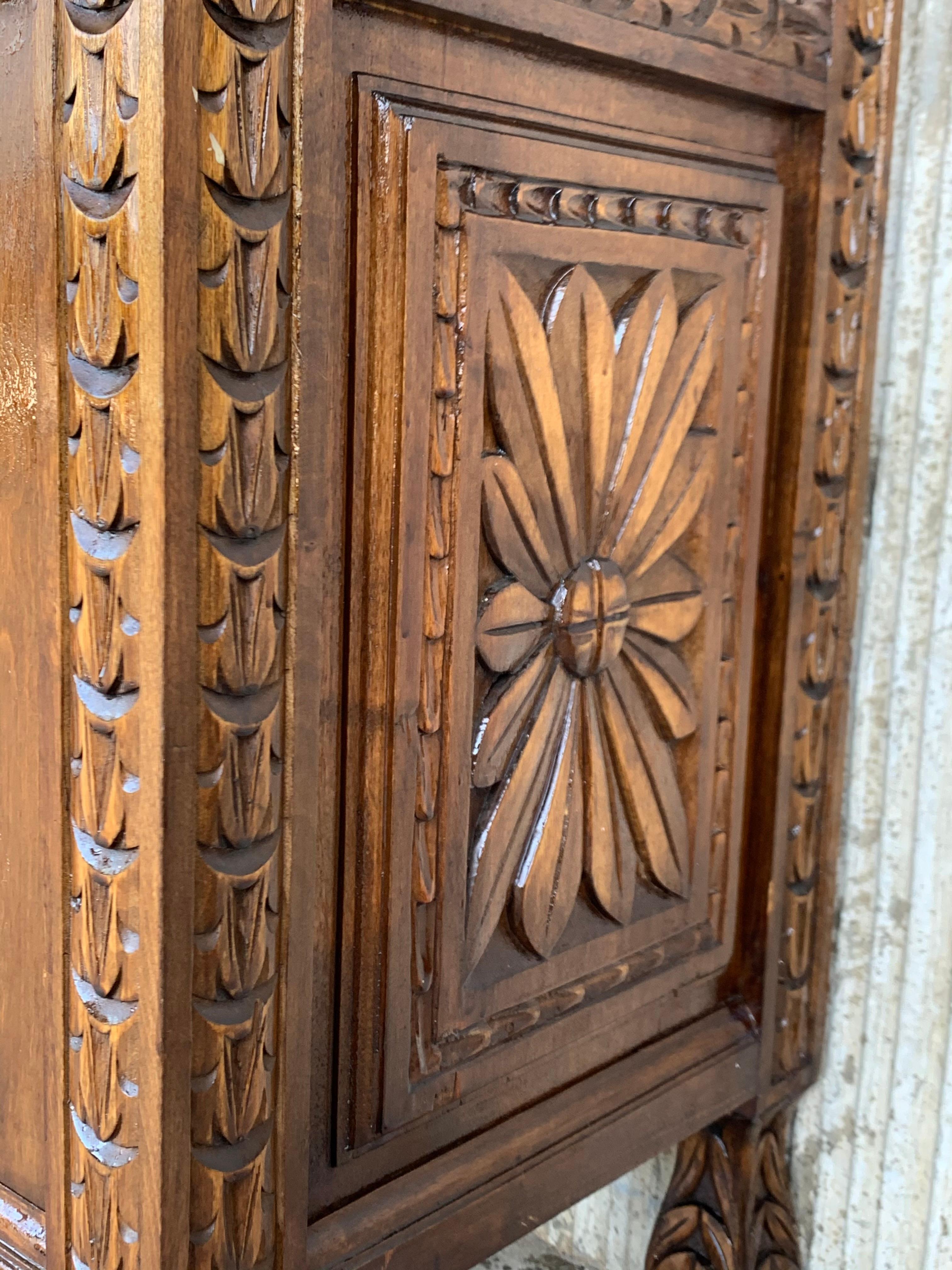 Walnut Catalan Spanish Hand Carved Cabinet with Two Doors and Two Drawers