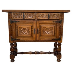 Catalan Spanish Hand Carved Cabinet with Two Doors and Two Drawers