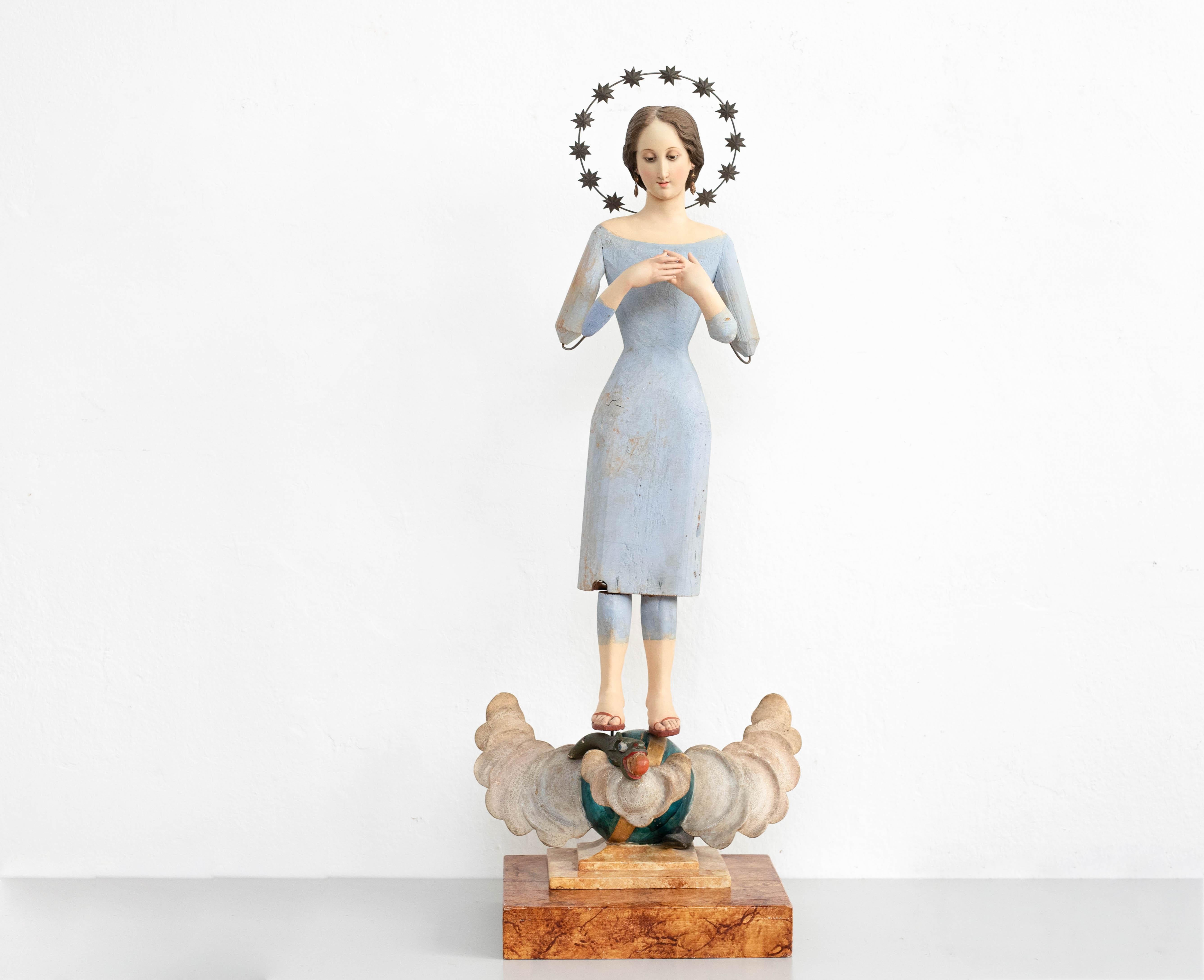 Catalan Virgin Wood Sculpture, Capipota For Sale 11