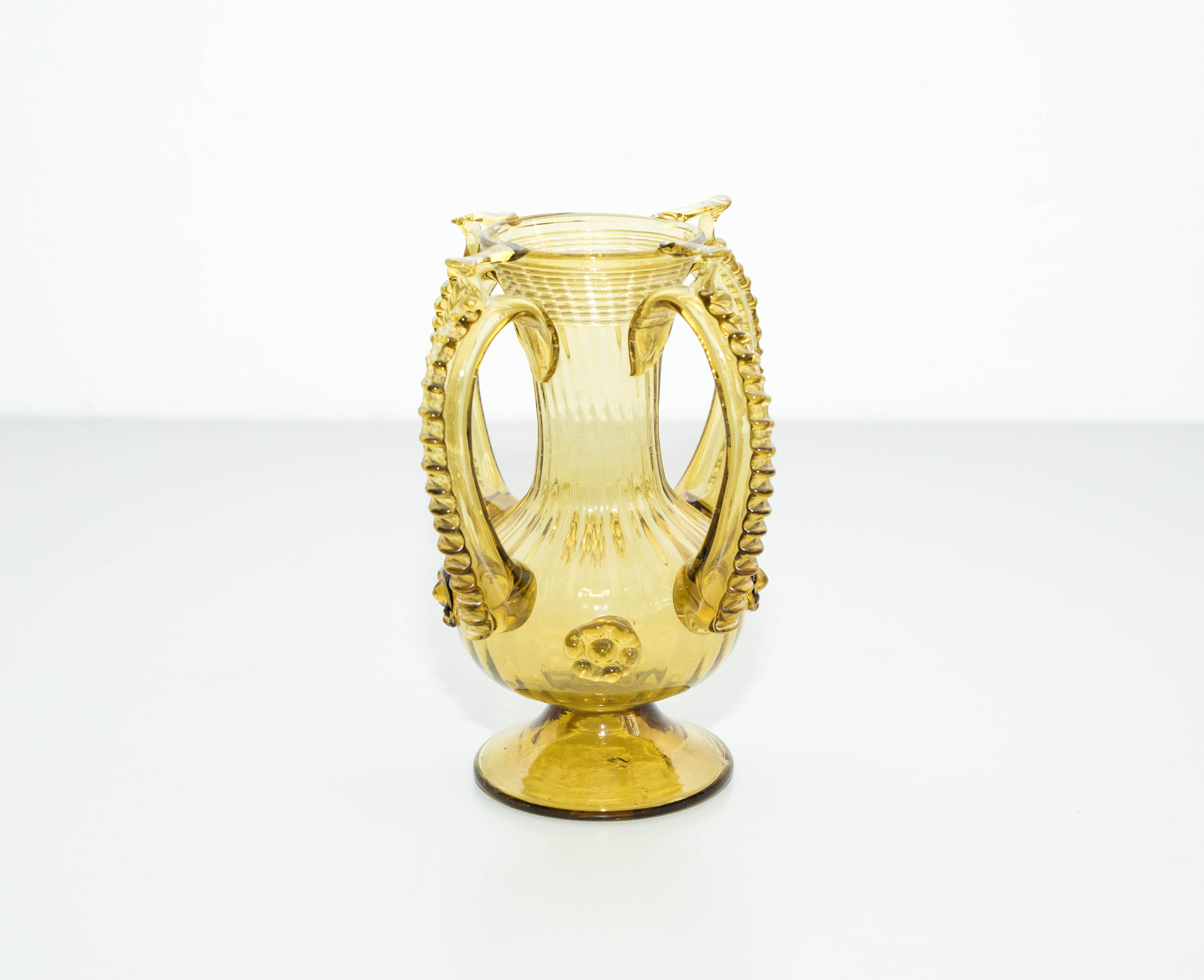 Catalan yellow blown glass vase, circa 1930
 Manufactured in Spain.

In original condition, with minor wear consistent of age and use, preserving a beautiful patina.

Material:
Glass

Dimensions:
H 21.5
W 17.5
D 17.5.