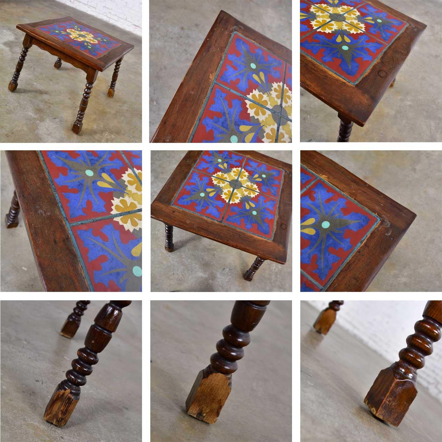 Catalina California or Mission Arts & Crafts Style Spanish Tile Top Side Table For Sale 1
