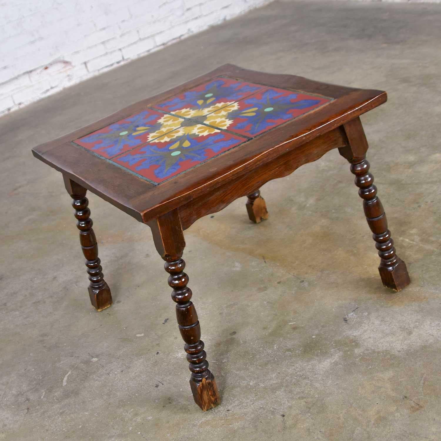 Arts and Crafts Table d'appoint Catalina California ou Mission Arts & Craft Style Spanish Tile Top en vente