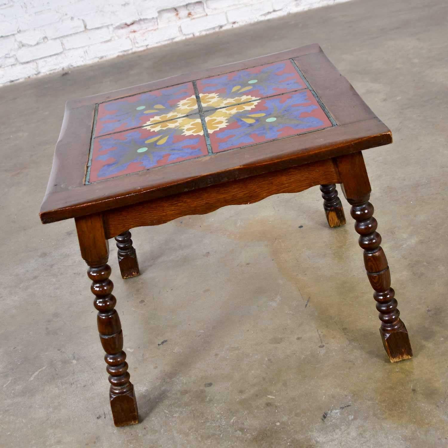 Arts and Crafts Catalina California or Mission Arts & Crafts Style Spanish Tile Top Side Table For Sale