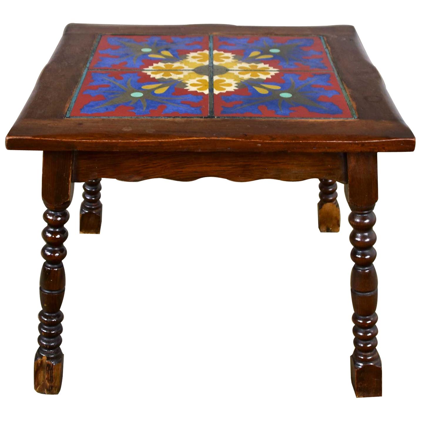 Table d'appoint Catalina California ou Mission Arts & Craft Style Spanish Tile Top