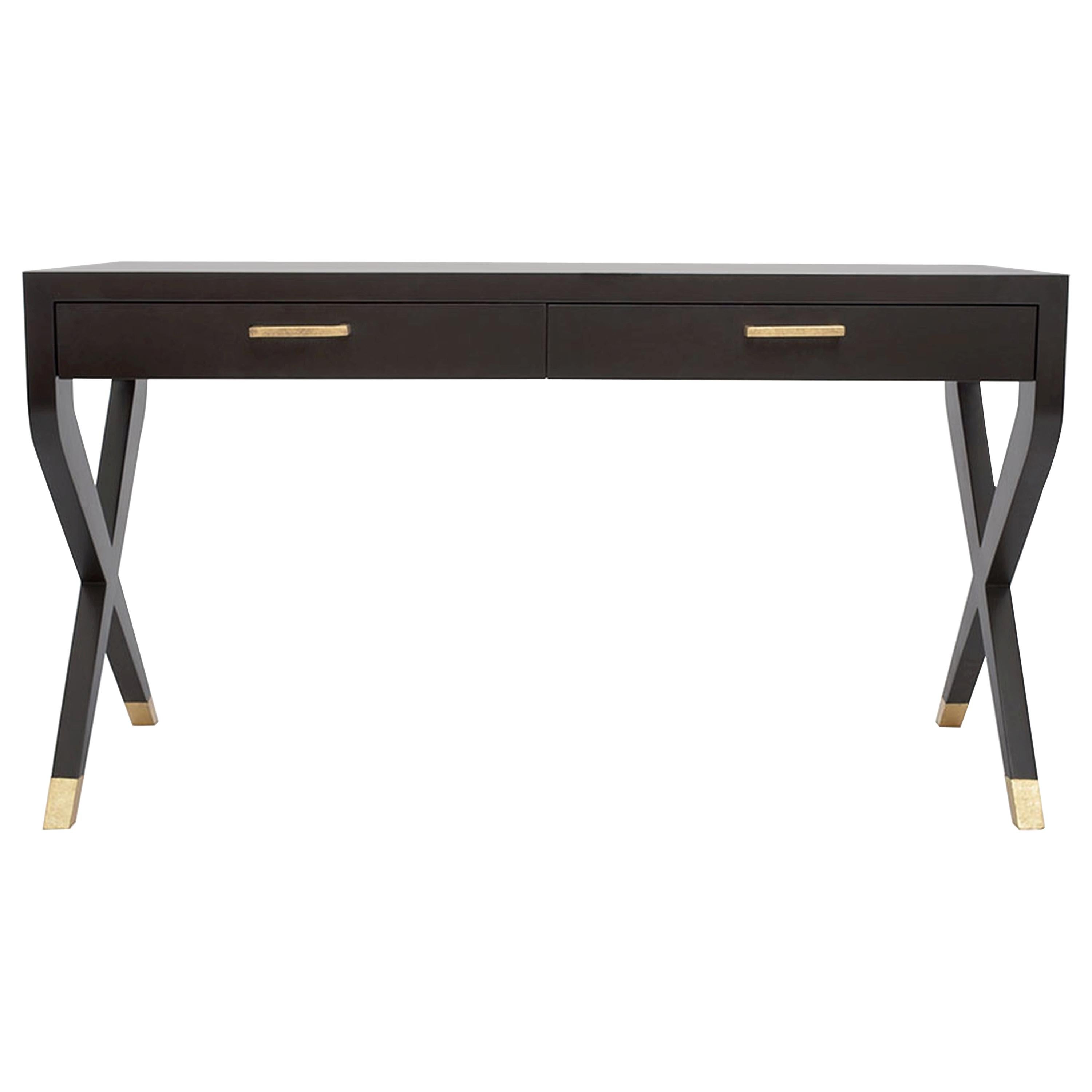 Catalina Desk in Chocolate and Gold by Innova Luxuxy Group For Sale