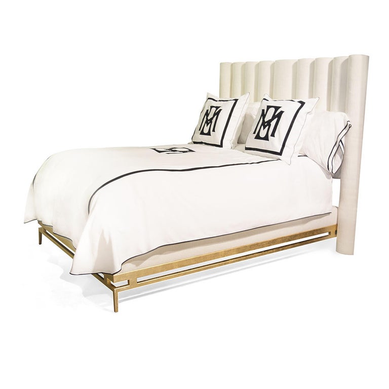 Catalina King Bed in White and Gold by Badgley Mischka Home For Sale at