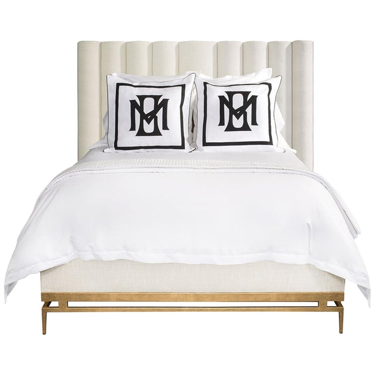 Catalina King Bed in White and Gold by Badgley Mischka Home For Sale at
