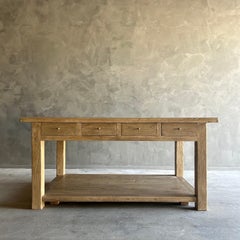 Catalina Reclaimed Elm Wood Kitchen Island in Natural and Removable Shelf