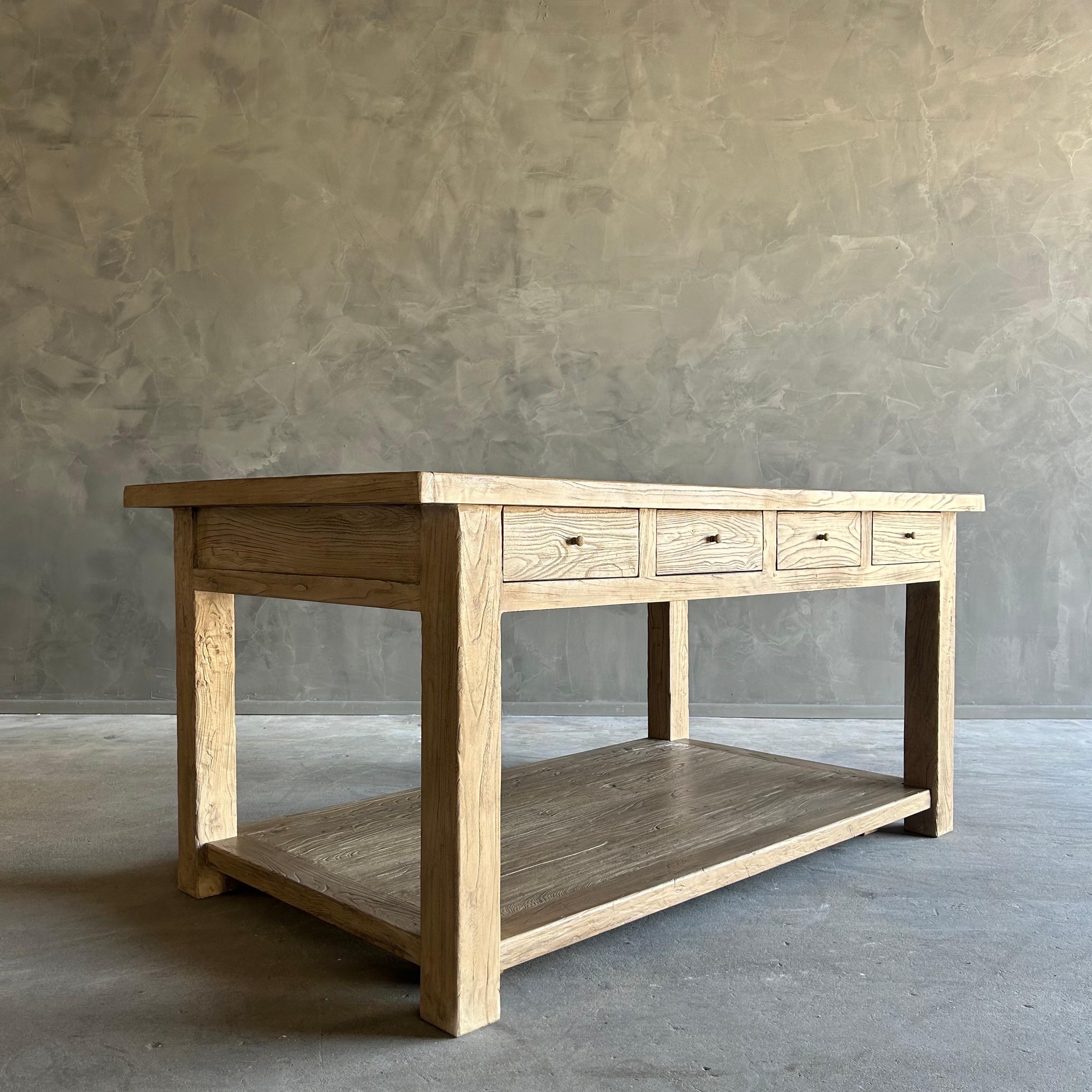 Catalina Reclaimed Elm Wood Kitchen Island in Natural and Removable Shelf 2